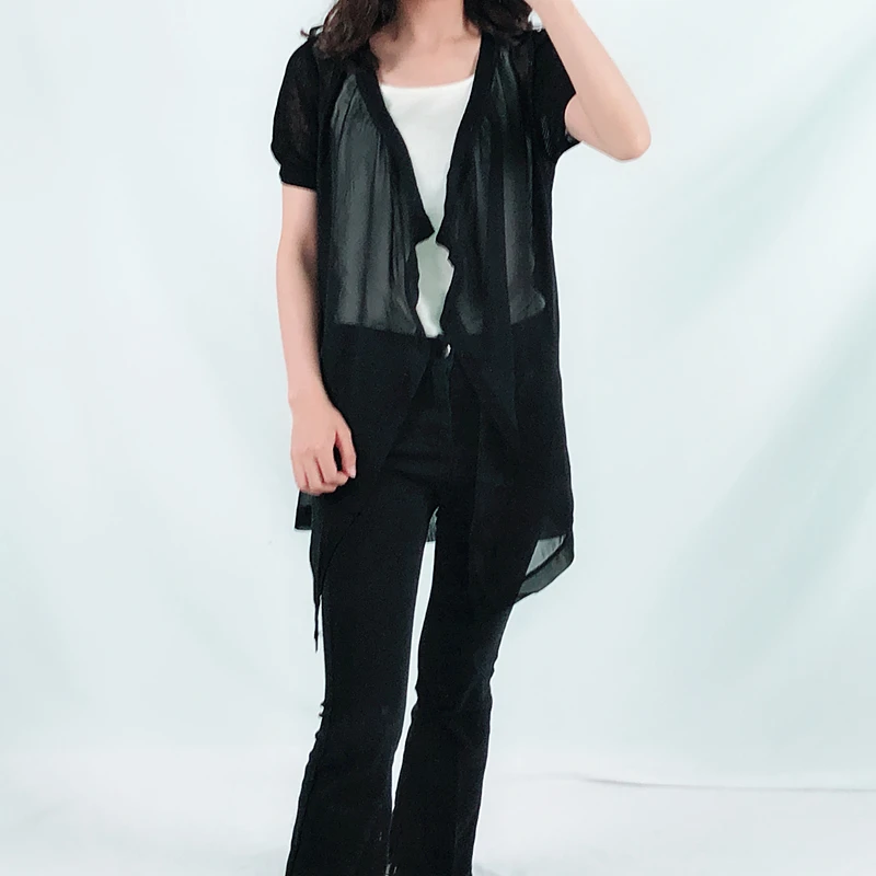 ZIYAO 2019 long Cardigan sweater Chiffon Short sleeve outwear Casual knitted Thin Soft Spring Summer Autumn Women Girl Elegant |
