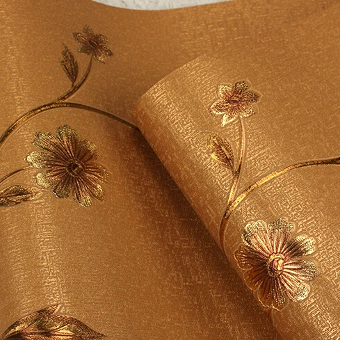 Роскошная золотая 3D Цветочная настенная бумага в европейском стиле ретро рулон