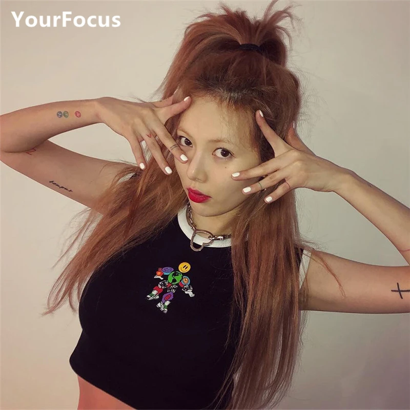 Летняя Милая забавная укороченная футболка в стиле Харадзюку с роботом и