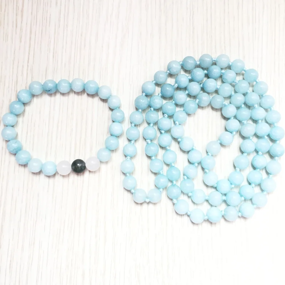 Ожерелье с узелками браслет для женщин из белого нефрита Молитва йоги Mala бусы на