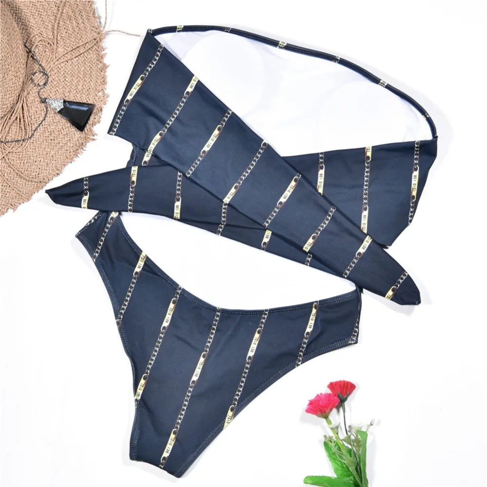 2019 Цельный купальник полосатый женский купальный костюм топ труба с повязкой на