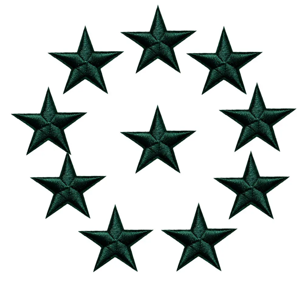 Dark Green 10 шт. нашивки с вышивкой в виде звезд, Пришивные железные значки, золотые, серебряные, красные, черные, синие, розовые, для одежды, сделай сам, Аппликации, украшение для рукоделия - Цвет: Dark Green