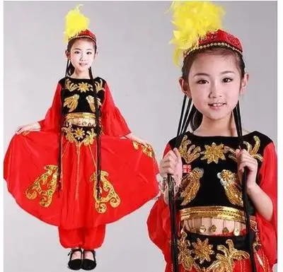 Для девочек, этнических меньшинств, новые дети, уйгурские танцевальные костюмы, Детские синьцзянские представления