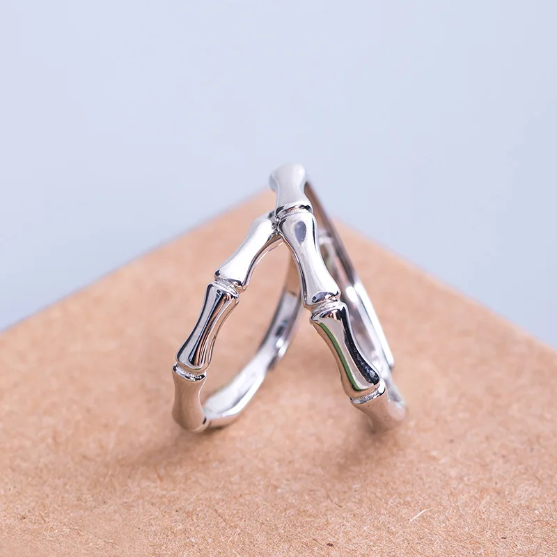 Flyleaf Гладкий бамбуковый узел Открытые Кольца для мужчин и женщин мода 100% Серебро