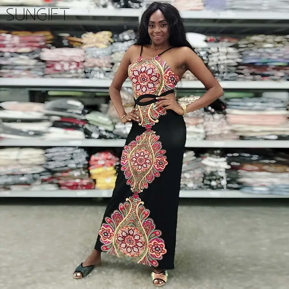 SUNGIFT Dashiki женское платье в африканском стиле с глубоким v-образным вырезом без