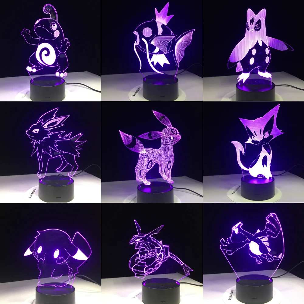 Pokemon Go Mimikyu Ho Oh Purrloin Magikarp Raikou Rayquaza Prinplup Politoed lugia мультфильм 3D лампа 7 цветов LED Декор