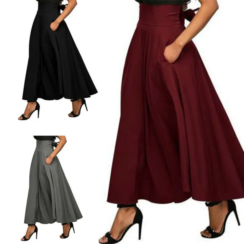 

Women Lady Vintage Stretch high waist Pleated skirt flared skater Fiesta Club SWING Loose Casual skirt