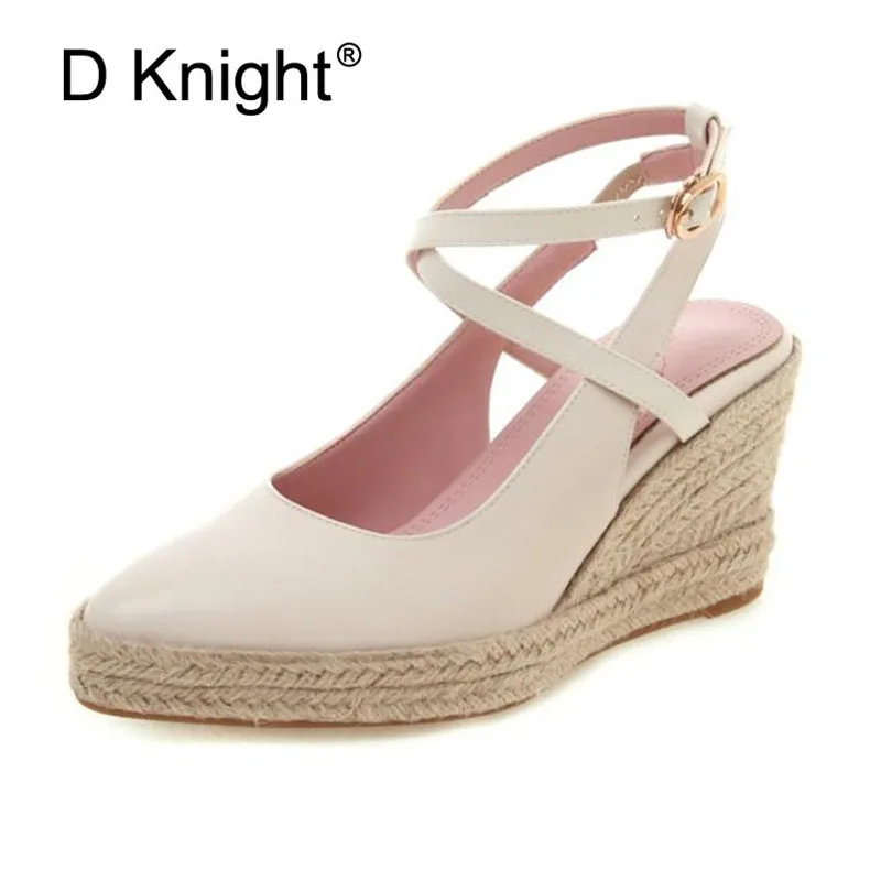 

Summer Casual Buckle Stap White Wedge Espadrilles Women Sandals Sexy Pointed Toe Gladiator Platform High Heels Sandals For Women