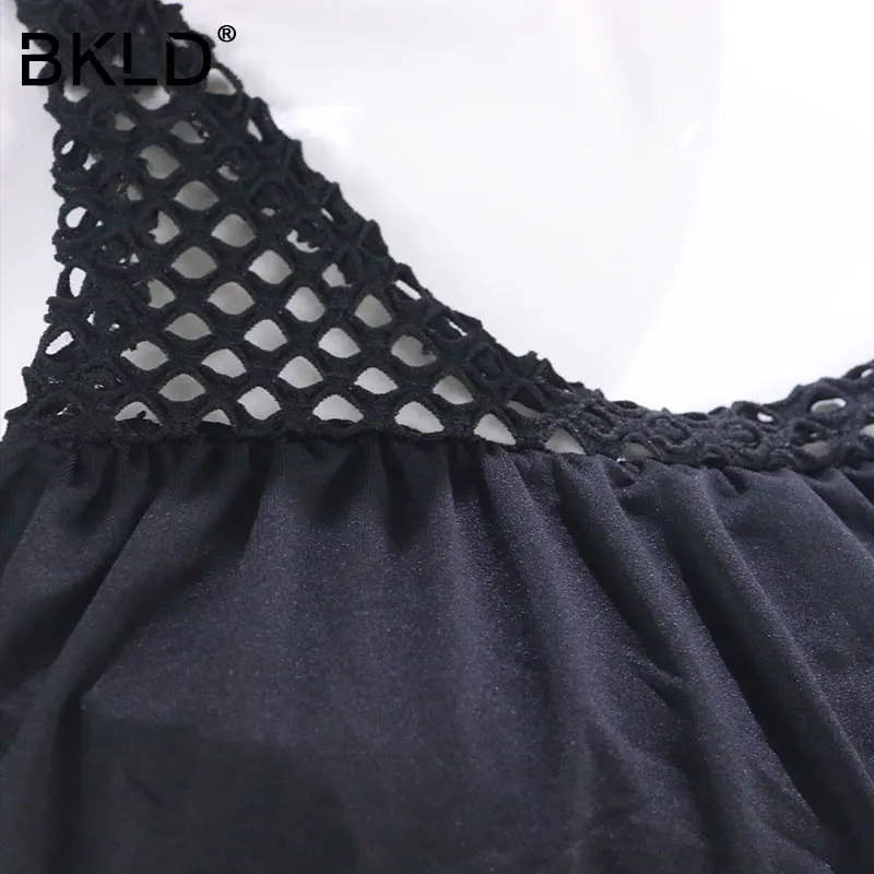 BKLD пикантный ажурный комплект из двух предметов с оборками летний черный