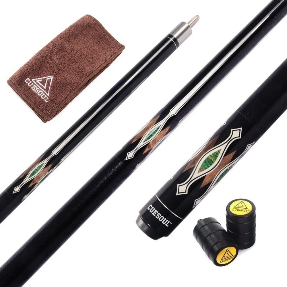 CUESOUL 13mm Tip 19OZ Canadian Maple Wood 1/2 Jointed Pool Cue Stick with Protector and Towel