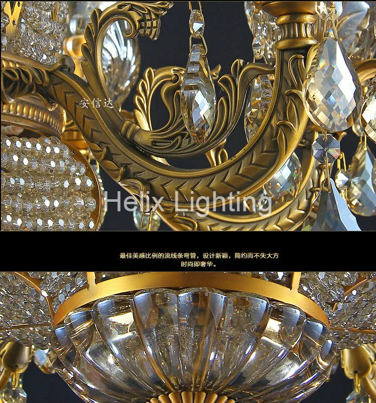 

Newly Free Shipping 6L/8L Brass Color Crystal Chandelier Lamp Crystal Lustre Bronze Finish Light Fixture Villa Cristal Lighting