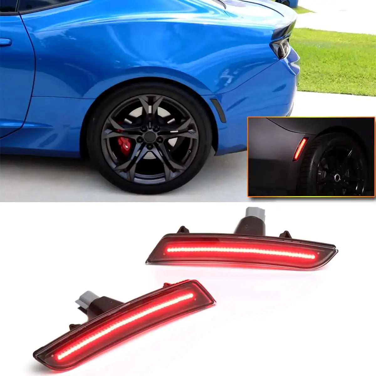 Red Rear Пара 12 В ABS+ светодиодный фонарь для Chevy Camaro, дымчатый светодиодный фонарь, передняя Янтарная лампа, задние красные боковые габаритные огни, лампы - Испускаемый цвет: Red Rear