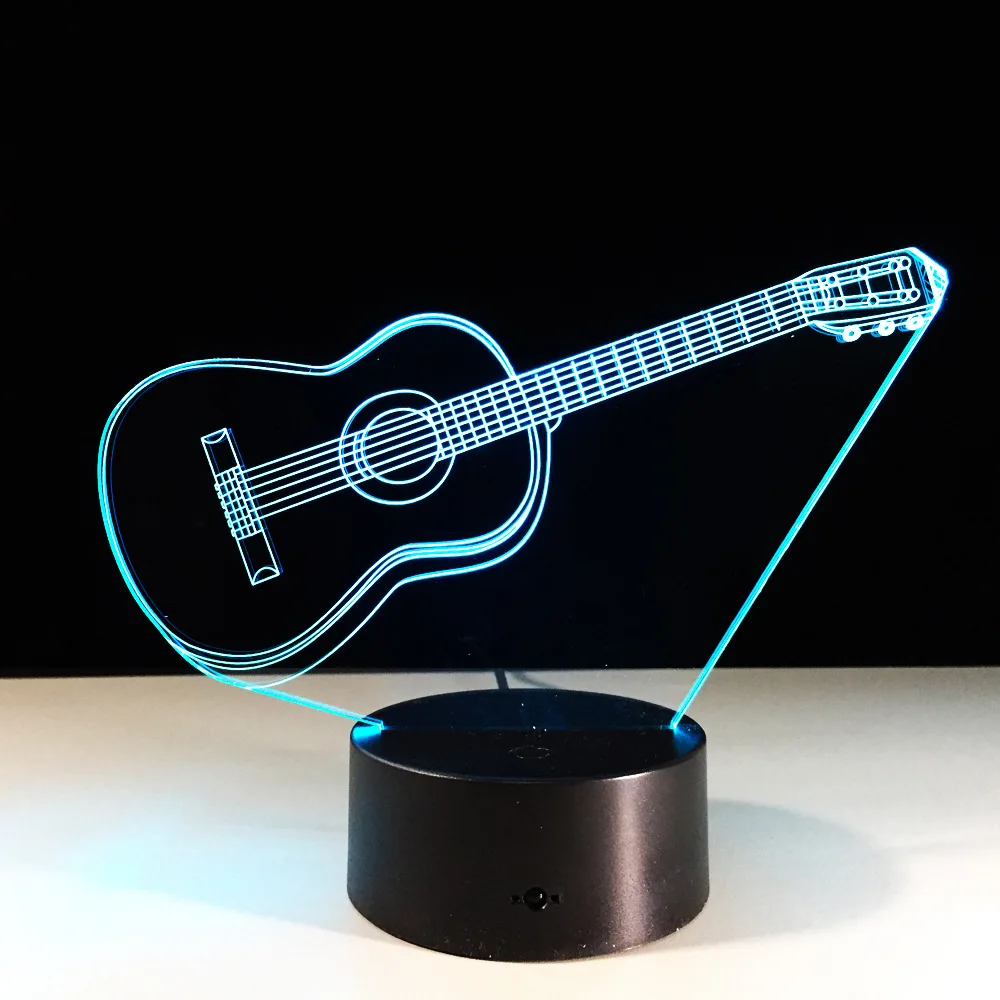 3D светильник Электрогитары Иллюзия светодиодный 7 цветов Изменение USB сенсорный