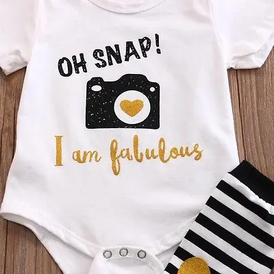 2017 Одежда для новорожденных девочек и малышей Комплект Камера печати Топы