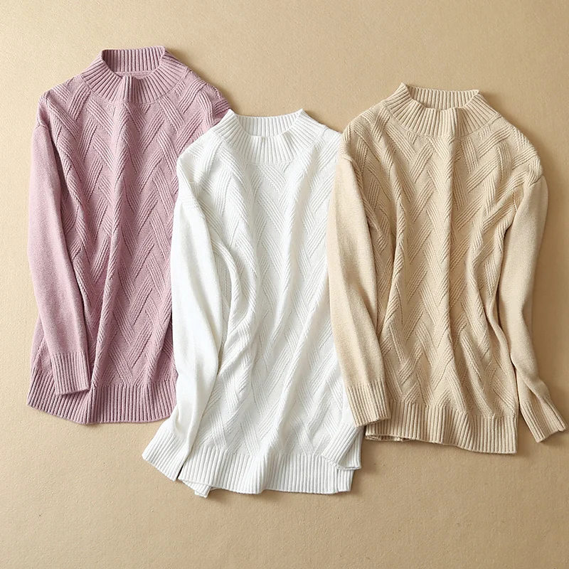 2018 autumn and winter new knit bottoming shirt cashmere sweater women's half-high collar thick | Женская одежда