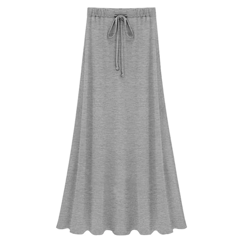 Light Gray Летняя Высокая талия Сплит Длинная женская юбка черная трапециевидная юбка на шнуровке юбка до щиколотки плюс размер юбка для женщин Модальная одежда - Цвет: Light Gray