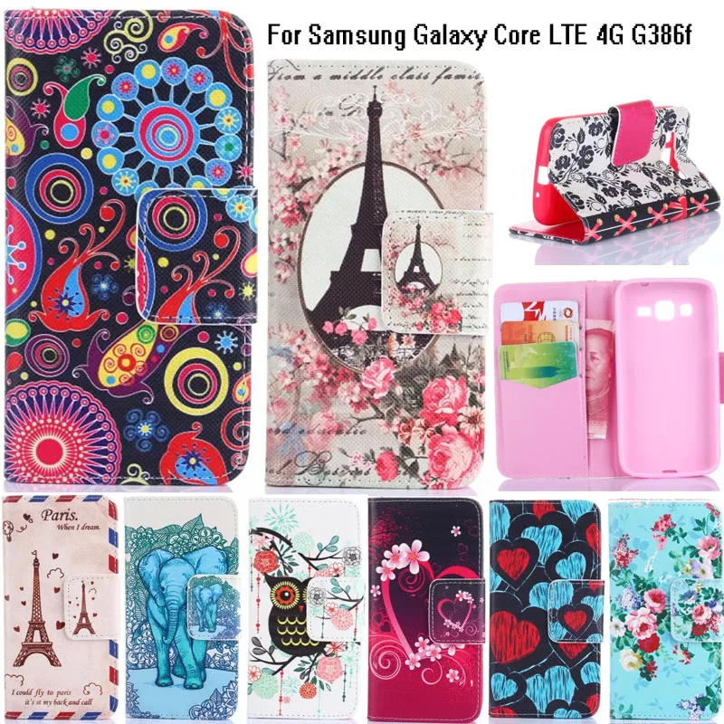 Красивые Печати Магнитный PU Кожаный Телефон Случае Покрытия Для Samsung Galaxy Core 4G Lte