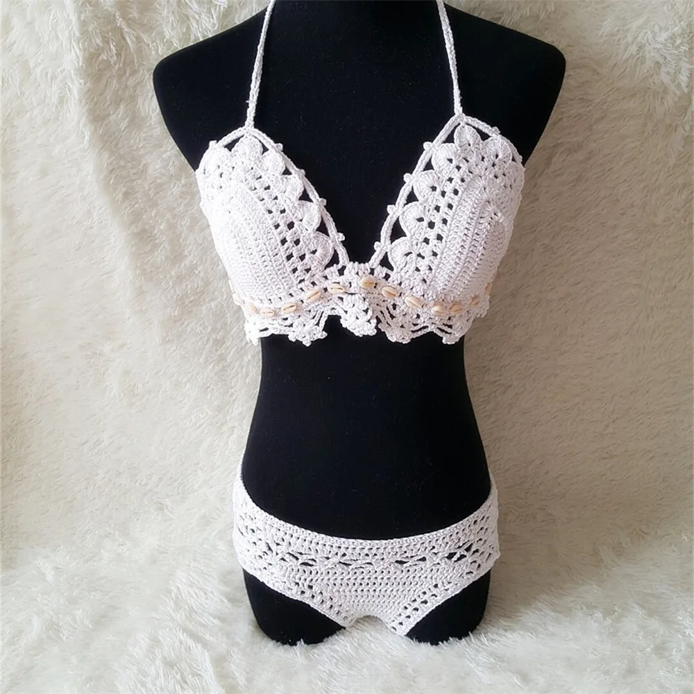 Пикантные Ретро Для женщин вязать бикини комплект Женский творческий ракушки