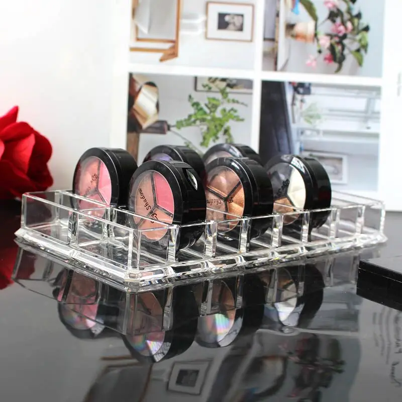 Acrylic Clear Makeup Organizer 16 Slots Lipstick Holder Powder Storage Box Dress Table Eye shadow Blush Shelf | Дом и сад