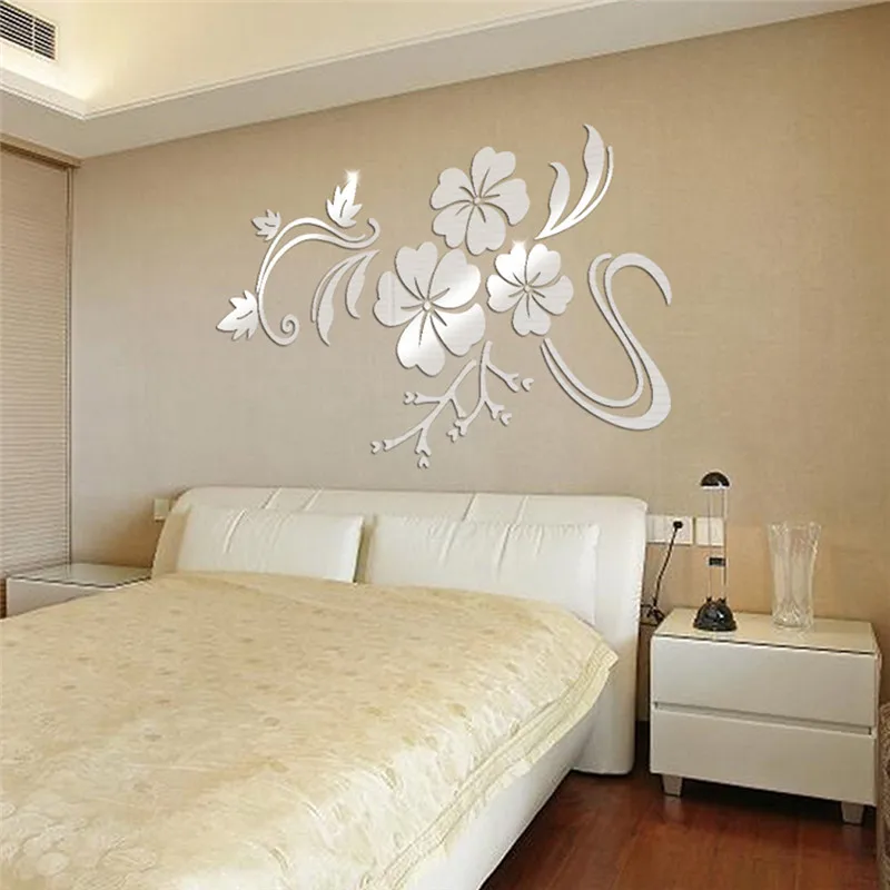 1 Набор 3D DIY зеркальная Цветочная художественная Съемная Настенная Наклейка акриловая ПВХ Настенная Наклейка домашний декор самоклеющиеся обои