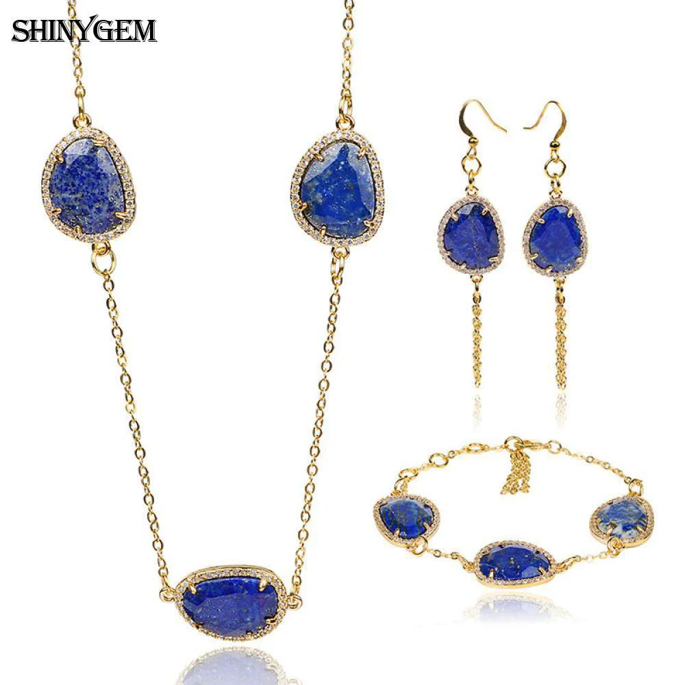 ShinyGem 2020 модный браслет/ожерелье/серьги из натурального лазурита|Ювелирные
