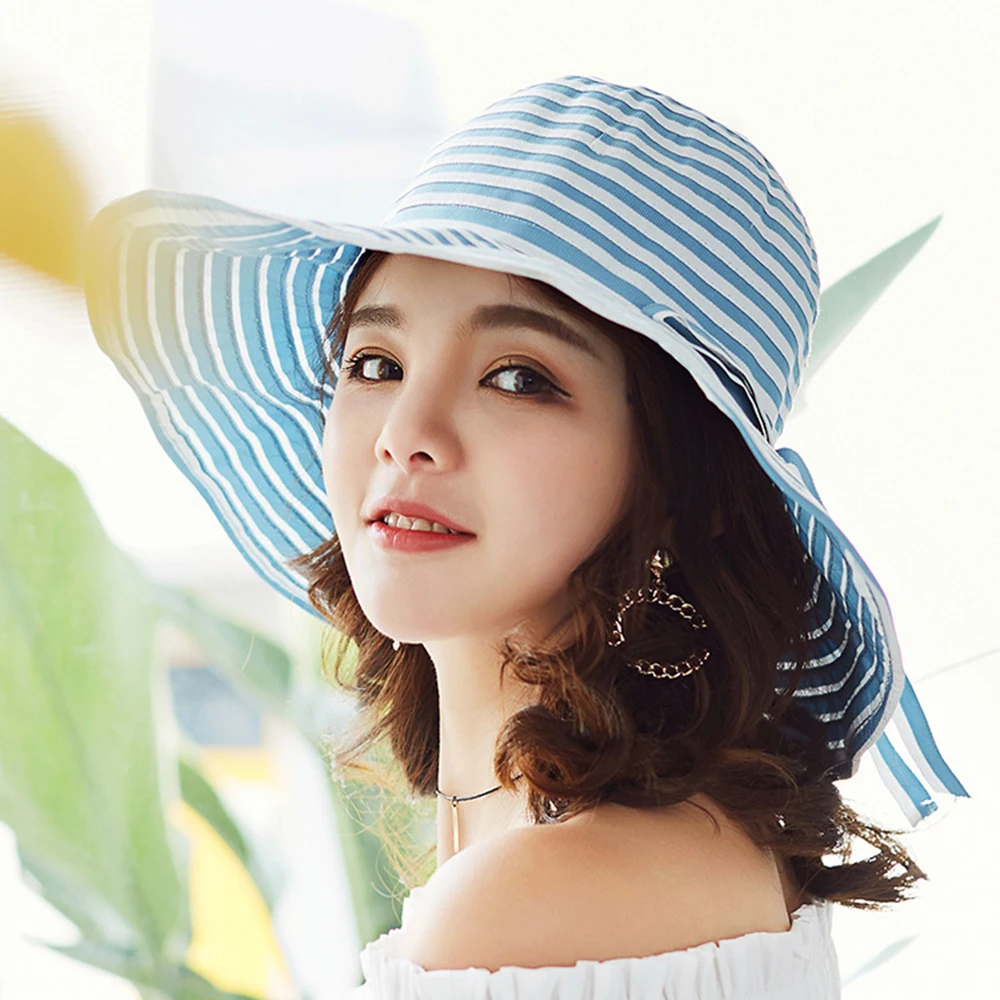 Женские шляпы от солнца с бантом модные соломенные в полоску гибким пляжные