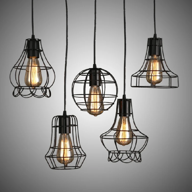 

American Style Industrial Vintage Pendant Light Iron Metal Loft black cage lamp 220V 110V