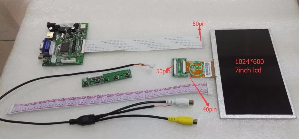 7 дюймовый 40pin 1024*600 IPS ЖК-дисплей экран 2AV VGA заднего вида Видео драйвер платы |