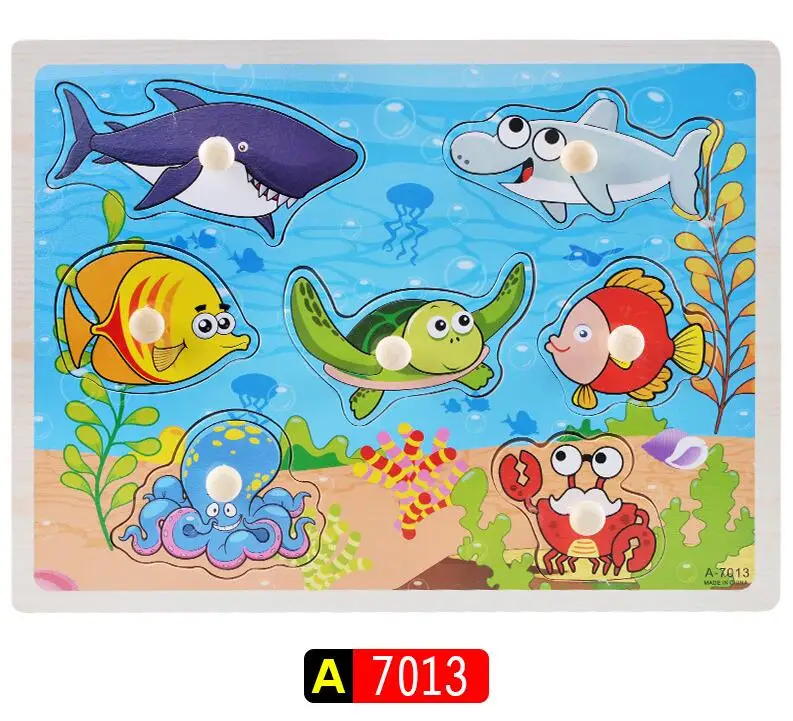 A7013 Деревянные игрушки головоломка ручной захват для ребенка Ранние развивающие игрушки детские игрушки Фрукты и животные Образование Детские игрушки - Цвет: A7013