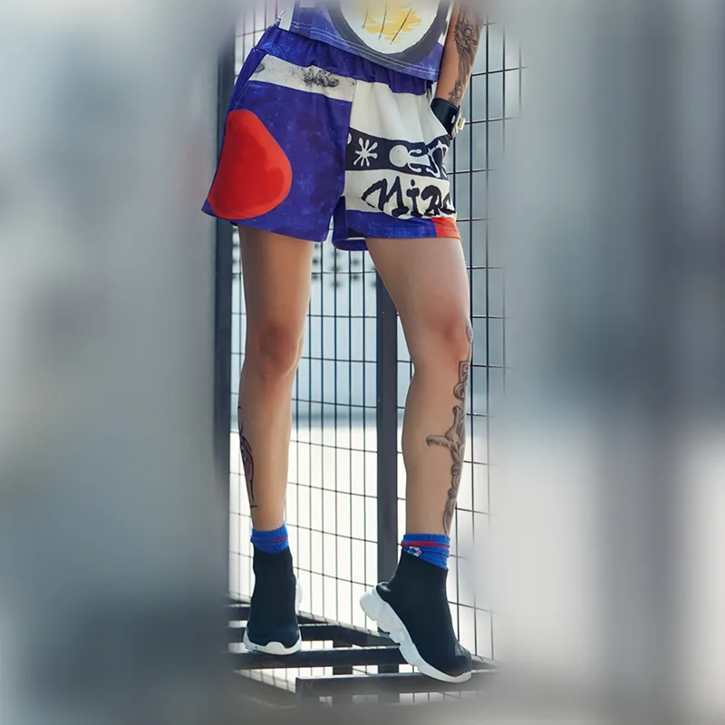 Женские шорты с принтом just. be. never синие и белые модные летние эластичной талией в