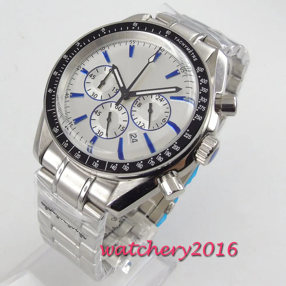 Новое поступление 42 мм черный циферблат корпус из нержавеющей стали Дата Топ