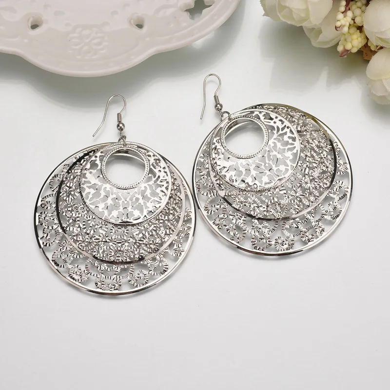 Модные полые большие круглые женские серьги преувеличенные геометрические