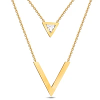 niba gold color double v shape necklace for women geometric triange cubic zirconia pendant necklace trendy collier