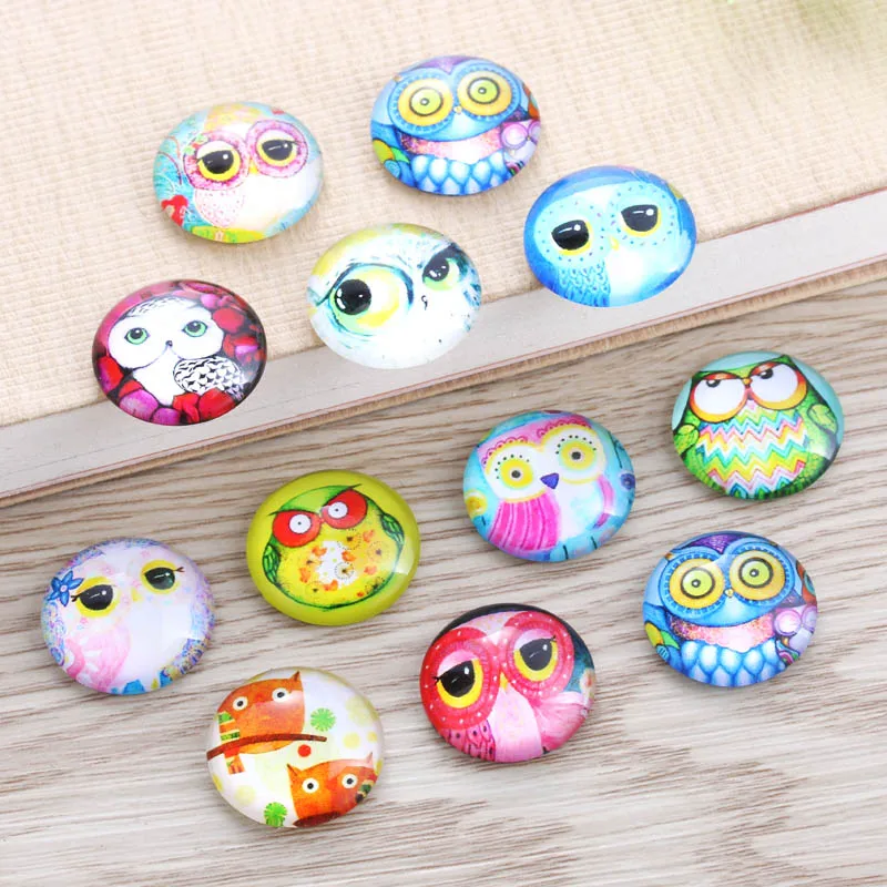

TYLFNL 12mm 20mm Handmade Photo Glass Cabochons owl Pattern Domed Round Jewelry Accessories Supplies for Jewelry S-010407