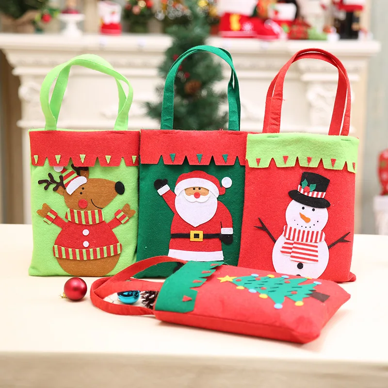 XINAHER Christmas Gift Bag Tree Pattern Santa Claus Candy Handbag Home Party Decoration Xmas Kids Handmade 42*22cm |