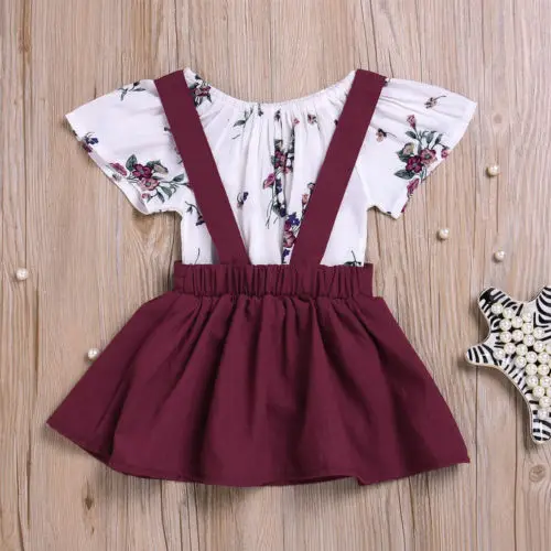 Новинка 2018 футболка для новорожденных девочек Топы + юбка на подтяжках