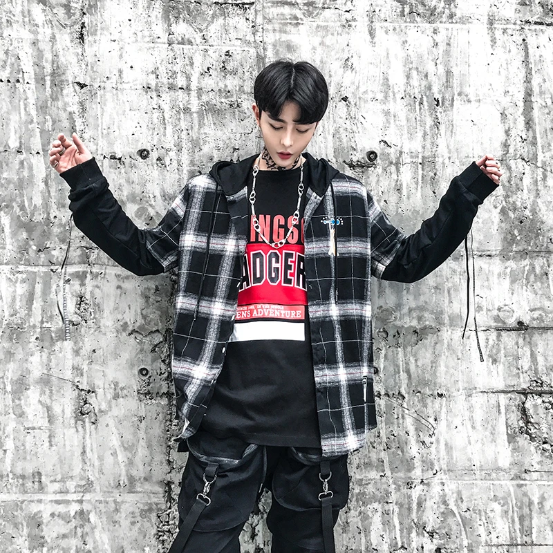 Be.YuMiao Plaid Dress Shirts Mens Hip Hop plaid shirt in man clothing Long Sleeve Male Casual Cotton Extended Streetwear | Мужская