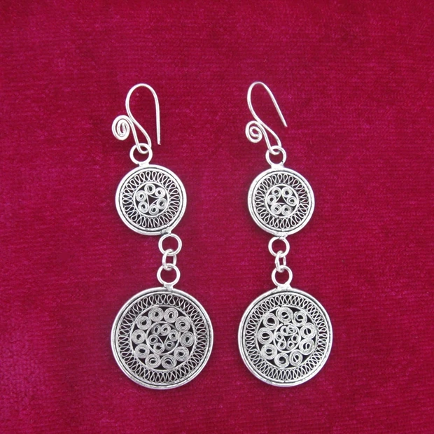 Hot sale new StyleHot &gtEthnic style Miao Xiang Vintage palace ear ornaments handmade Yinhua double copper drum earring | Украшения и