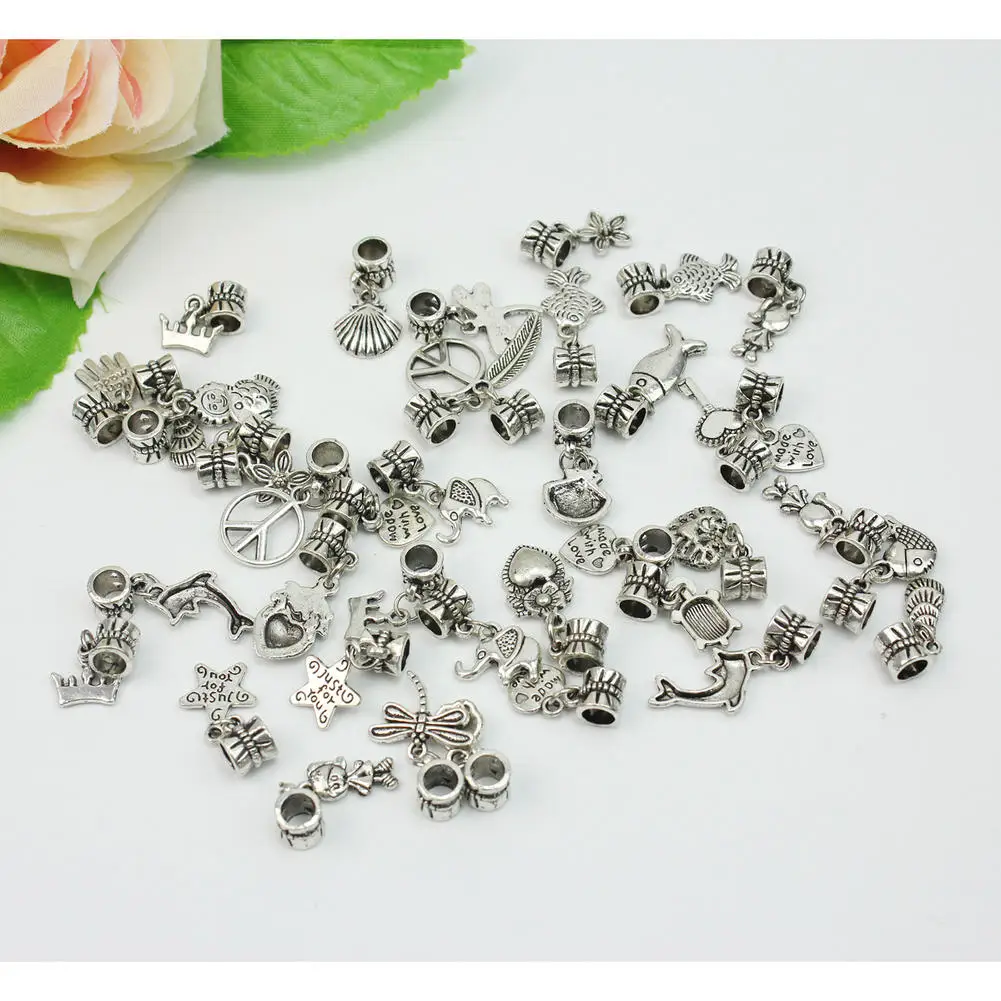 Refaxi Fashion Stylish 40pcs Tibetan Silver Dangle Charm Beads Fit Bracelet DIY Mixed Pattern | Украшения и аксессуары
