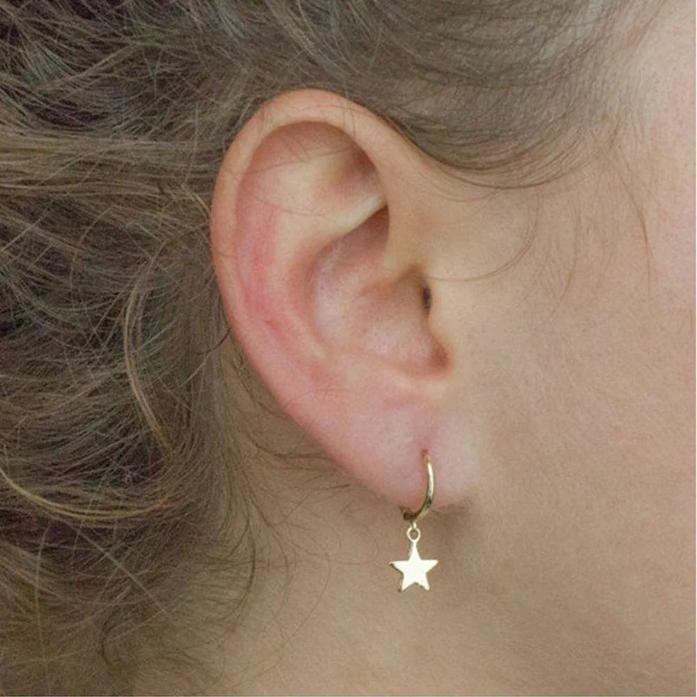 1Pair Small Star Moon Hoop Earrings Gold Color Simple Ear-cuffs Ear Piercing Huggie Earring Tools Jewelry Accessories for Women | Украшения