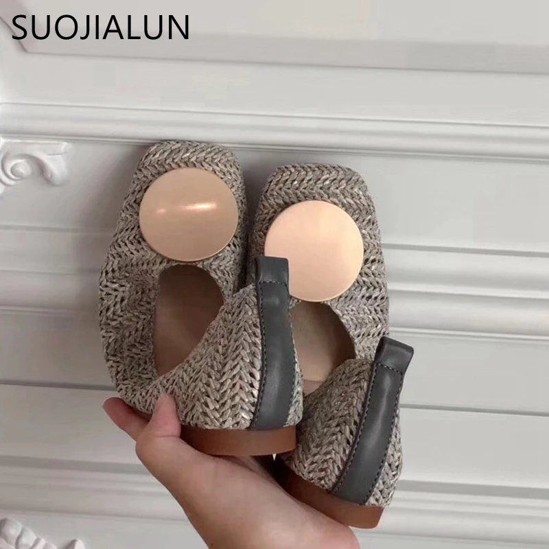 Женские туфли на плоской подошве SUOJIALUN летние дышащие лоферы с закругленным