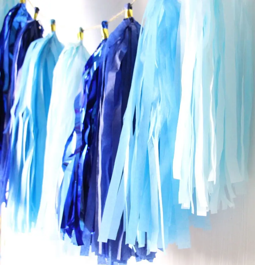 24 шт. синяя гирлянда с кисточками синий/небесно голубой/темно синий/Декор для