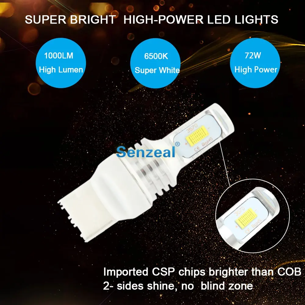 SENZEAL 2 шт. 72W фары для T20 7440 Автомобильный светодиодный CSP 3570 1000Lm W21W Фары заднего