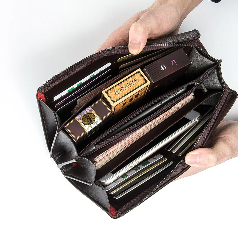 Baellerry Men's Wallet Zipper Clutch Bag Big Capacity Walets Men Genuine Leather Long Purse Quality Card Holder Purses Wallets images - 6