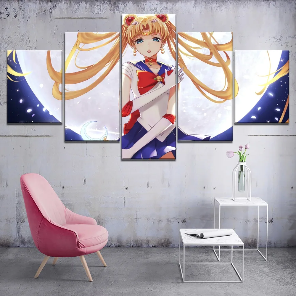 5 шт. Холст Искусство Сейлор Мун Аниме девушка постер Куадрос декор картины на