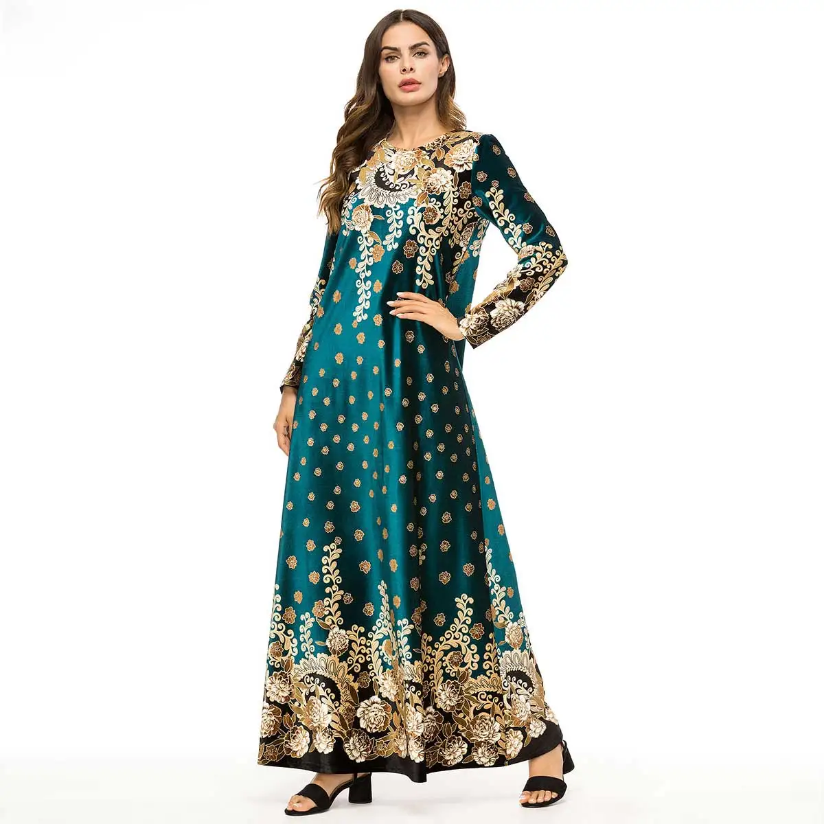 Женское бархатное платье макси с цветочным принтом размера плюс городское