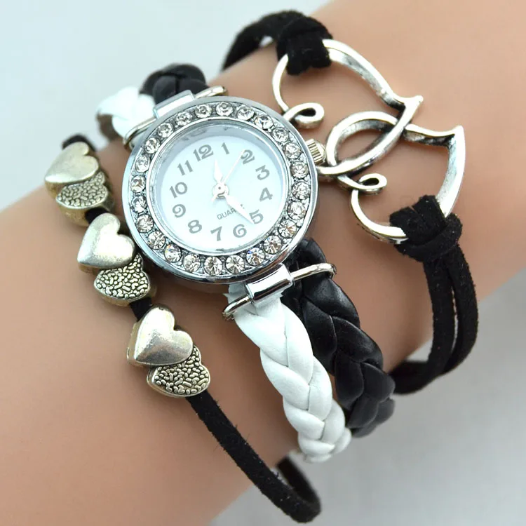 Женские модные часы с браслетом бесконечности двойным сердцем Стразы | Украшения