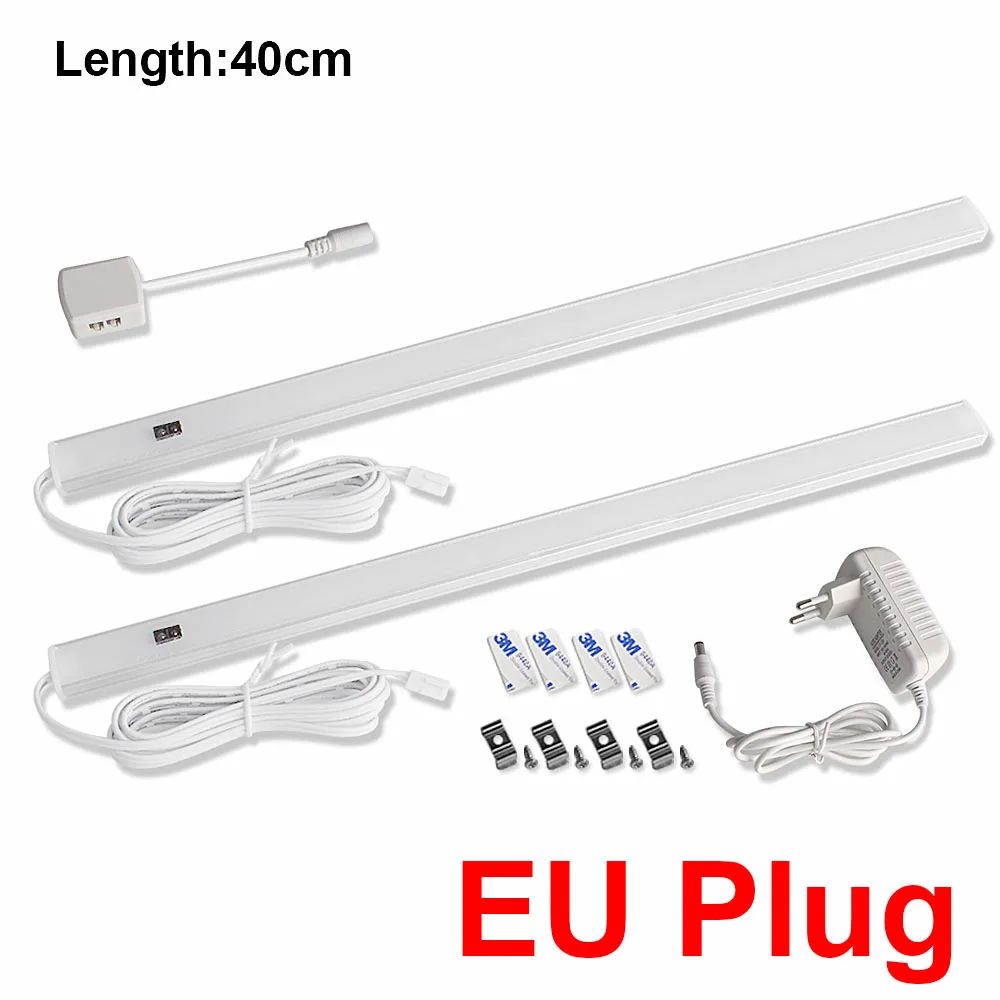 2x40cm-EU Plug 12 В сенсорный светодиодный светильник для кухонного шкафа, лампа с датчиком движения для рук, барный светильник, шкаф для спальни, шкаф, светильник, s светодиодный светильник, лампада - Color: 2x40cm-EU Plug