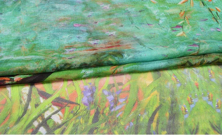 Красивая гусиное играть в пруд пейзажи 100% чистый шелк шифон Материал 135 см * 118