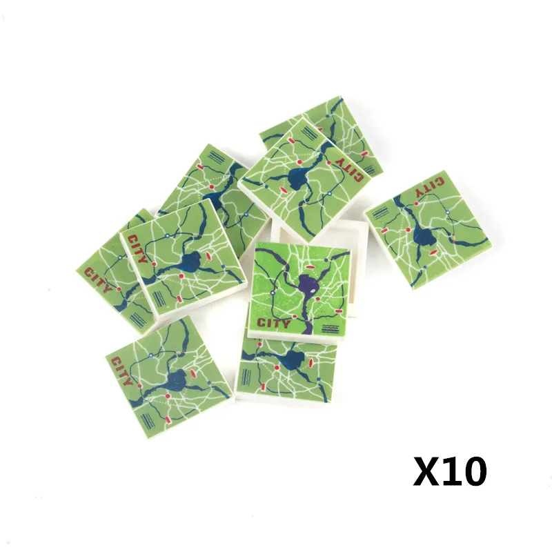 Map-10pcs Город МОС, аксессуары, строительные блоки, мусорная машина, минифгс, запчасти, карты, доски для серфинга, военные носилки, модель, блоки, кирпичи, игрушки C094 - Цвет: Map-10pcs